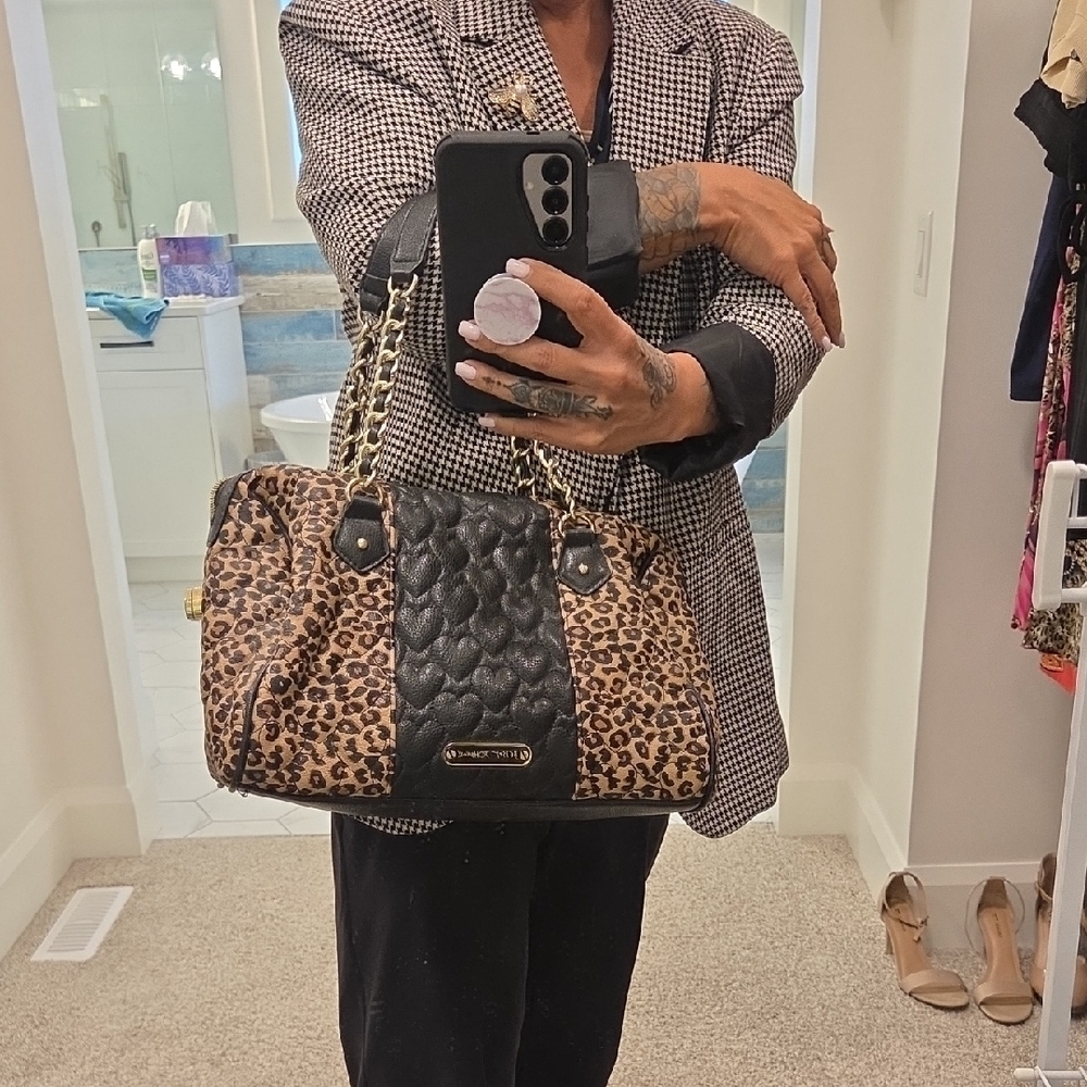 Betsey Johnson Brown and Black Leopard Print Shoulder Bag